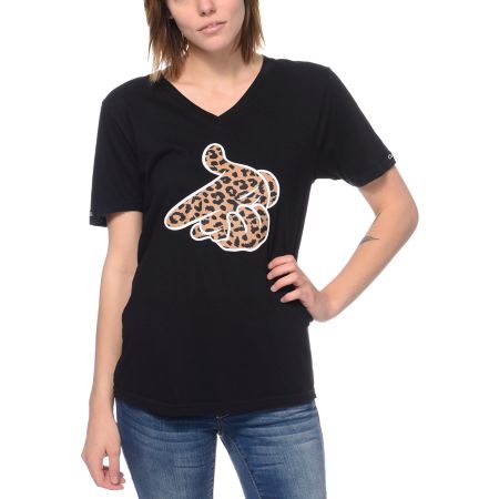 Crooks and Castles Girls Air Gun Leopard Black Tee Shirt