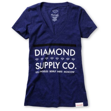 Diamond Supply Girls Roots Dark Blue V-Neck Tee Shirt
