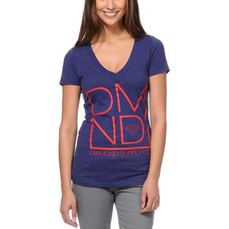 Diamond Supply Girls DMND Dark Blue V-Neck Tee Shirt