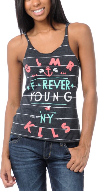 Glamour Kills Forever Young Black Stripe Tank Top