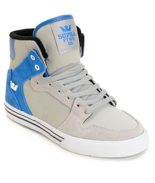 Supra Kids Vaider Grey & Blue High Top Skate Shoes
