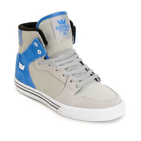 Supra Kids Vaider Grey & Blue High Top Skate Shoes
