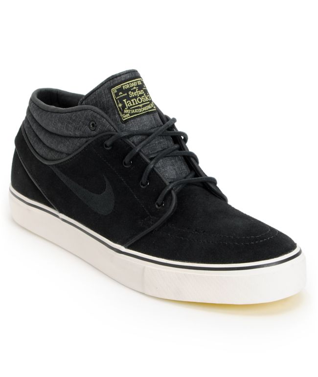 Nike SB Zoom Stefan Janoski Mid Black & Electric Yellow Suede Skate Shoe
