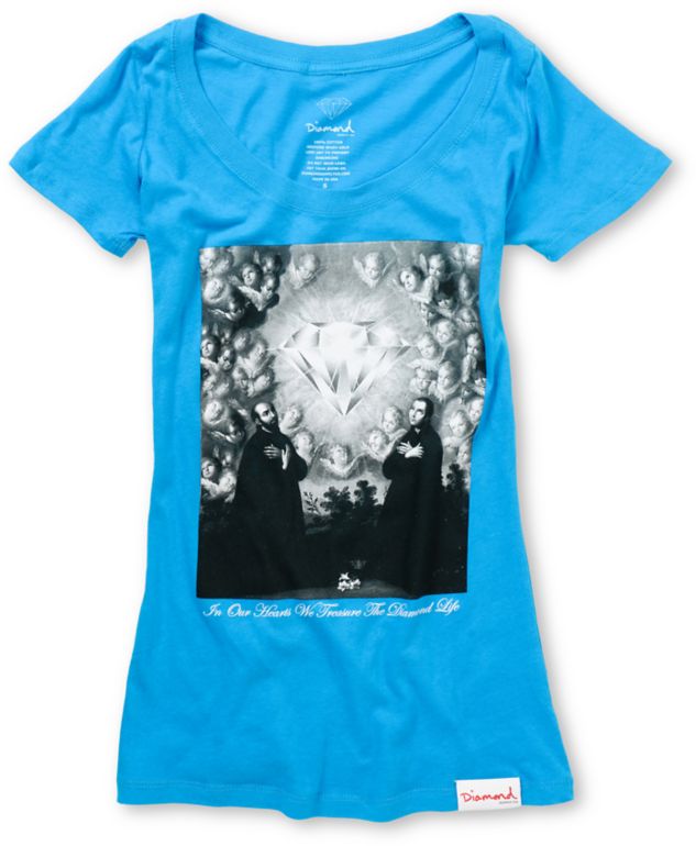 Diamond Supply Girls Sacred Heart Turquoise Tee Shirt