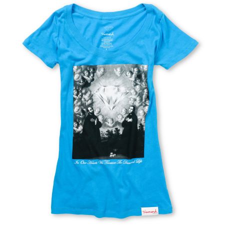 Diamond Supply Girls Sacred Heart Turquoise Tee Shirt 