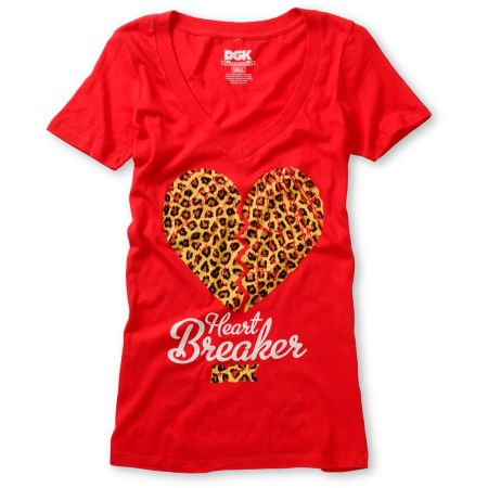 DGK Girls Heart Breaker Red V-Neck Tee Shirt