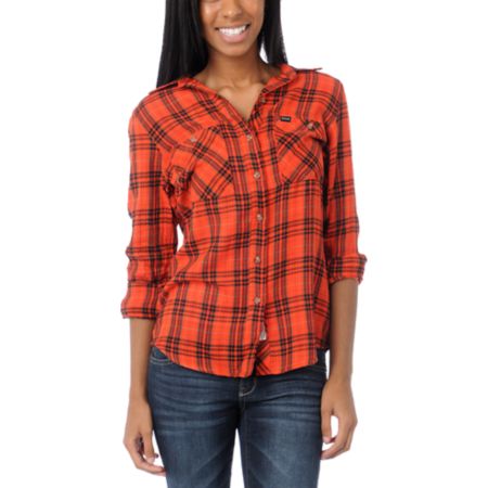 Hurley Girls Wilson Red Plaid Button Up Shirt
