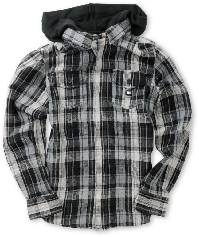 Buy dc shoes for kids - DC Boys Bidwell Black & Grey Plaid Hooded Flannel Shirt