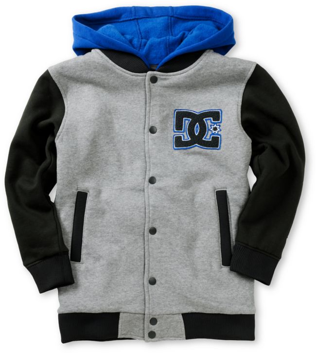 DC Boys Stax Fleece Heather Grey Hooded Varsity Jacket