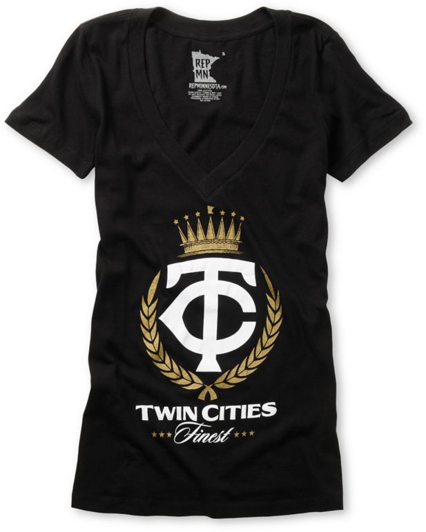 Rep MN Twin Cities Finest Black V-Neck Tee Shirt