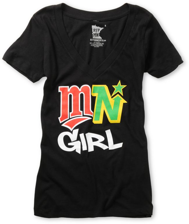 Rep MN Logos Black V-Neck Tee Shirt