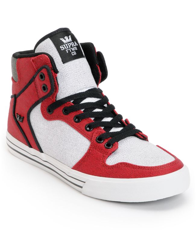 Supra Vaider Red, White & Black Canvas Skate Shoe