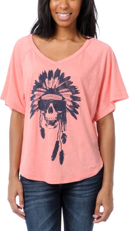 Billabong Girls Wild & Fast Coral V-Neck Tee Shirt