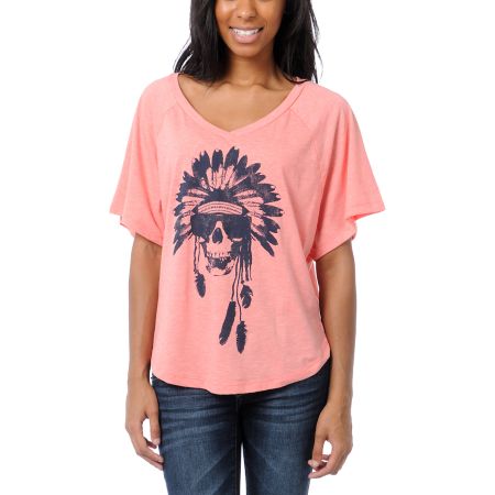 Billabong Girls Wild & Fast Coral V-Neck Tee Shirt