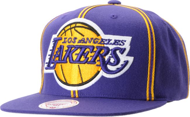 NBA Mitchell and Ness Los Angeles Lakers Double Pinstripe Snapback Hat