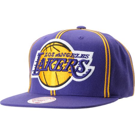 NBA Mitchell and Ness Los Angeles Lakers Double Pinstripe Snapback Hat