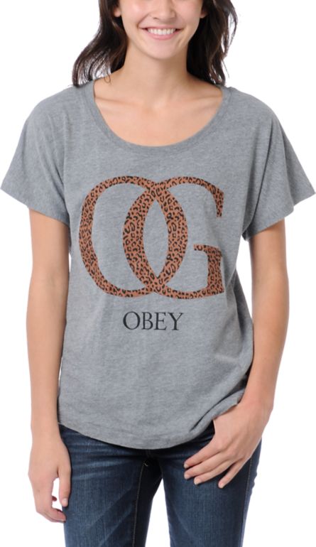 Obey Girls OG Leopard Grey Dolman Tee Shirt