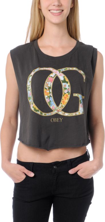 Obey Girls OG Spring Charcoal Voodoo Crop Tee Shirt