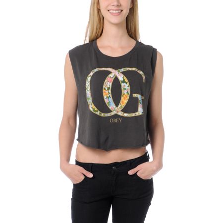 Obey Girls OG Spring Charcoal Voodoo Crop Tee Shirt
