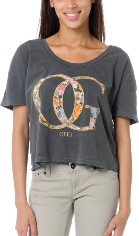 Obey OG Spring Charcoal Vintage Crop Tee Shirt
