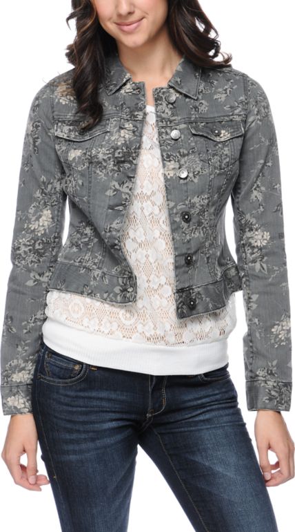 Almost Famous Floral Grey Jean Jacket