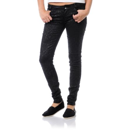 Almost Famous Corrie Black Animal Print Skinny Jeans