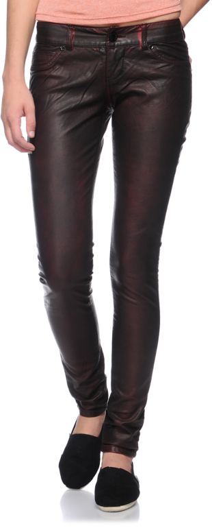 Almost Famous Sammy Red Overdye Pleather Skinny Pants