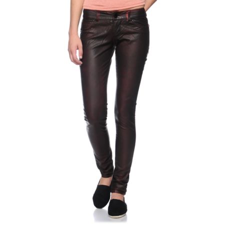 Almost Famous Sammy Red Overdye Pleather Skinny Pants