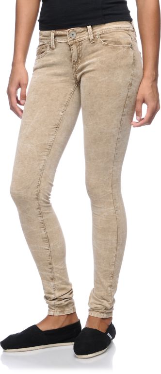 Almost Famous Andrea Camel Acid Wash Skinny Corduroy Pants