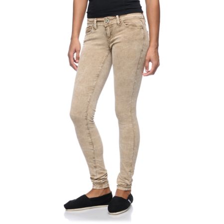 Almost Famous Andrea Camel Acid Wash Skinny Corduroy Pants