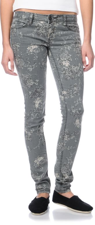 Almost Famous Sharon Grey Floral Skinny Jeans