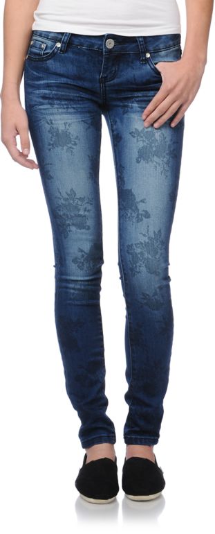 Almost Famous Maggie Blue Floral Skinny Jeans