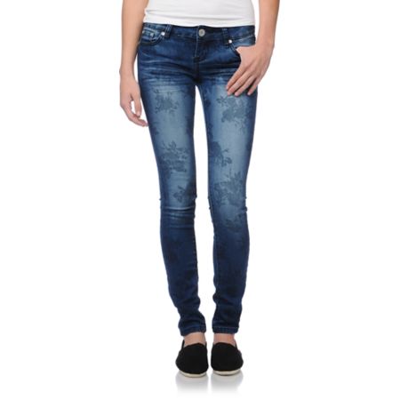Almost Famous Maggie Blue Floral Skinny Jeans