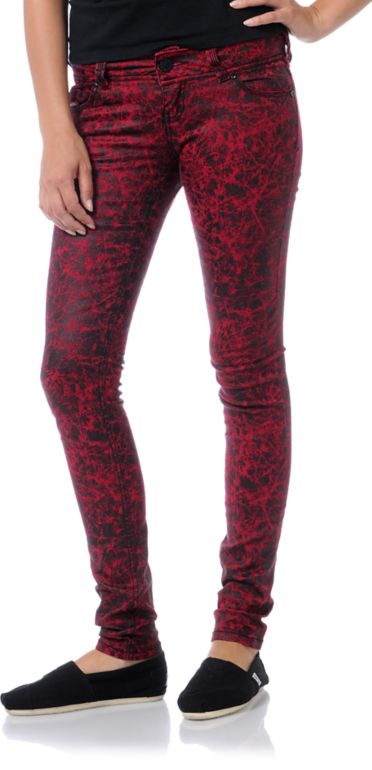 Almost Famous Trisha Red & Black Print Jeggings