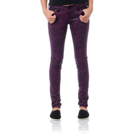 Almost Famous Trisha Purple & Black Print Jeggings