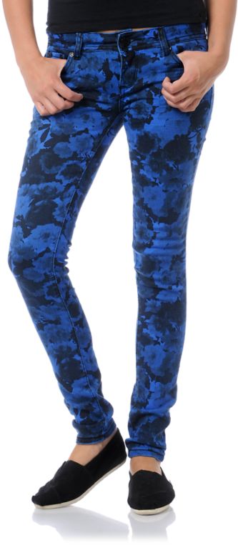 Almost Famous Katie Blue Floral Skinny Jeans