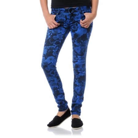 Almost Famous Katie Blue Floral Skinny Jeans