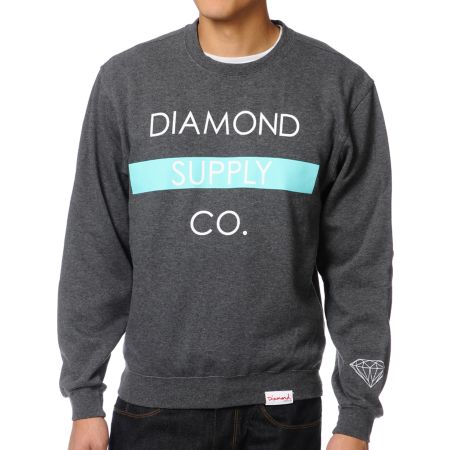 Diamond Supply Co. Bar Charcoal Crew Neck Sweatshirt