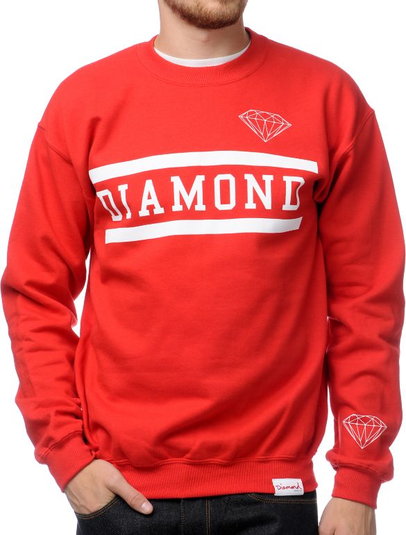 Diamond Supply Collegiate Red Crew Neck Sweatshirt