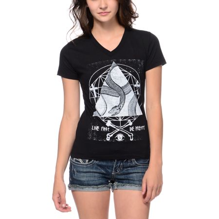 Empyre Girls Snake Triangle Black V-Neck Tee Shirt