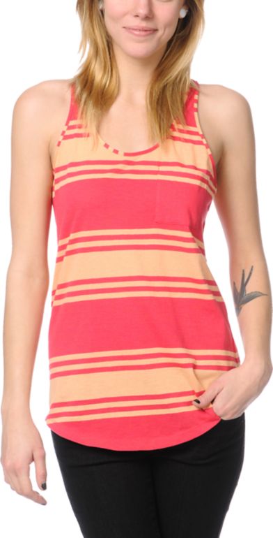 Zine Bright Rose Peach Wide Stripe Racerback Tank Top