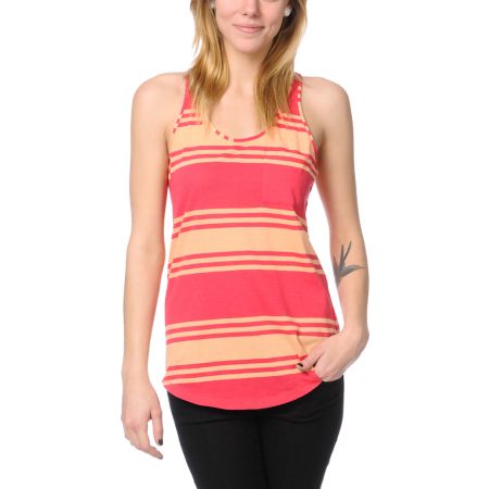 Zine Bright Rose Peach Wide Stripe Racerback Tank Top