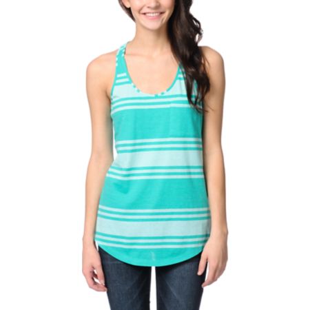 Zine Spectra Green Aruba Wide Stripe Racerback Tank Top