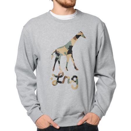 LRG Camo Giraffe Heather Grey Crew Neck Sweatshirt