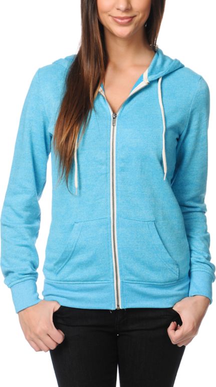 Zine Girls Hawaiian Ocean Aruba Blue Zip Up Hoodie