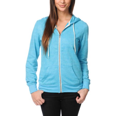 Zine Girls Hawaiian Ocean Aruba Blue Zip Up Hoodie