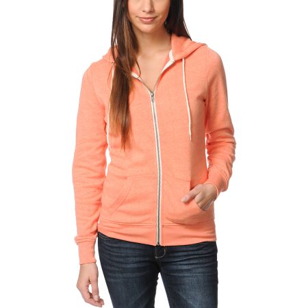 Zine Girls Fresh Salmon Peach Zip Up Hoodie