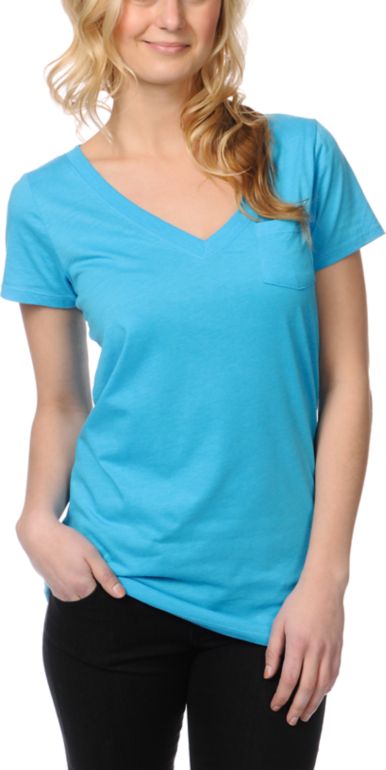 Zine Girls Hawaiian Ocean Blue V-Neck Tee Shirt