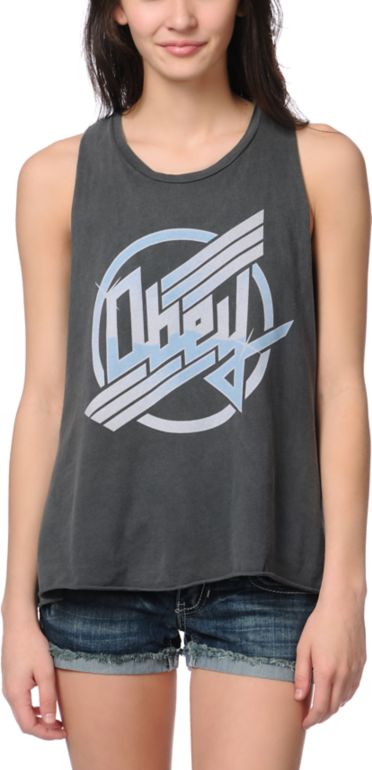 Obey To Rock And Not To Roll Charcoal Open Back Tank Top