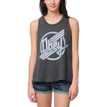 Obey To Rock And Not To Roll Charcoal Open Back Tank Top